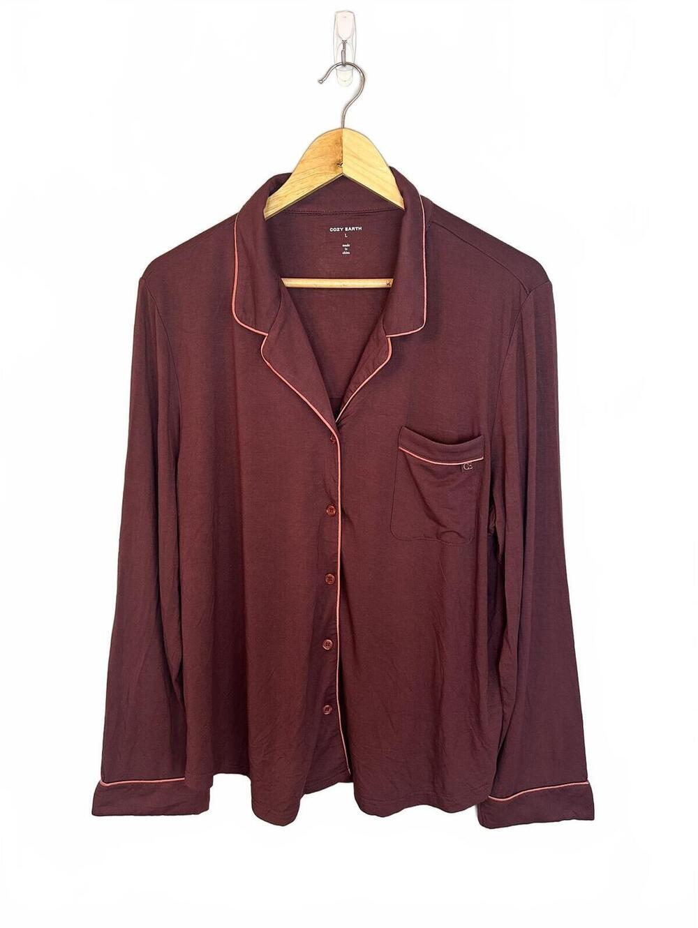 Women's Bamboo Stretch-Knit Long Sleeve Pajama Set Burgundy L - Picture 2 of 8